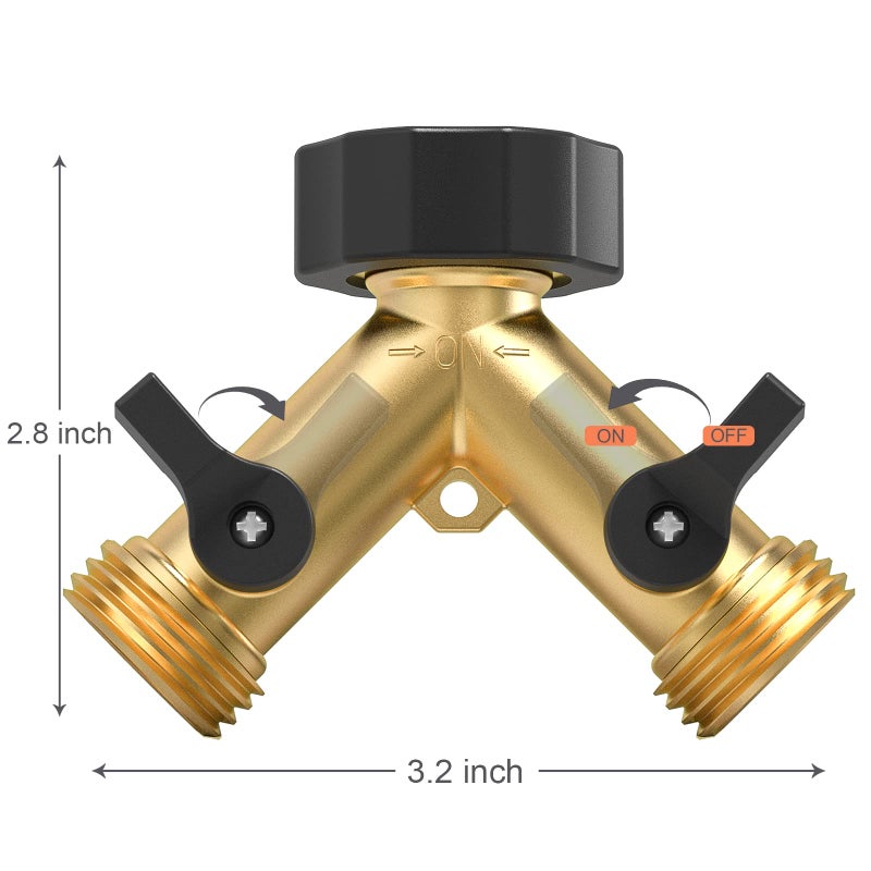 Twinkle Star 2 Pack Garden Hose Splitter 2 Way  Heavy Duty Brass Connector Tap Splitter  Y Connector Brass Garden Hose Adapter with 2 Valves - Image 2